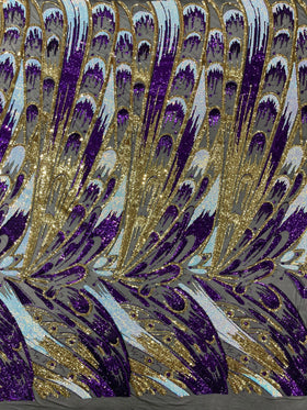 Feather Wing Iridescent Sequin Stretch Mesh Fabric / Sold by the Yard - 0