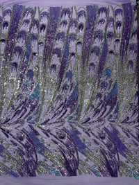 Feather Wing Iridescent Sequin Stretch Mesh Fabric / Sold by the Yard
