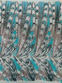 Feather Wing Iridescent Sequin Stretch Mesh Fabric / Sold by the Yard