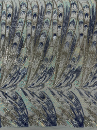 Feather Wing Iridescent Sequin Stretch Mesh Fabric / Sold by the Yard