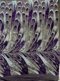 Feather Wing Iridescent Sequin Stretch Mesh Fabric / Sold by the Yard