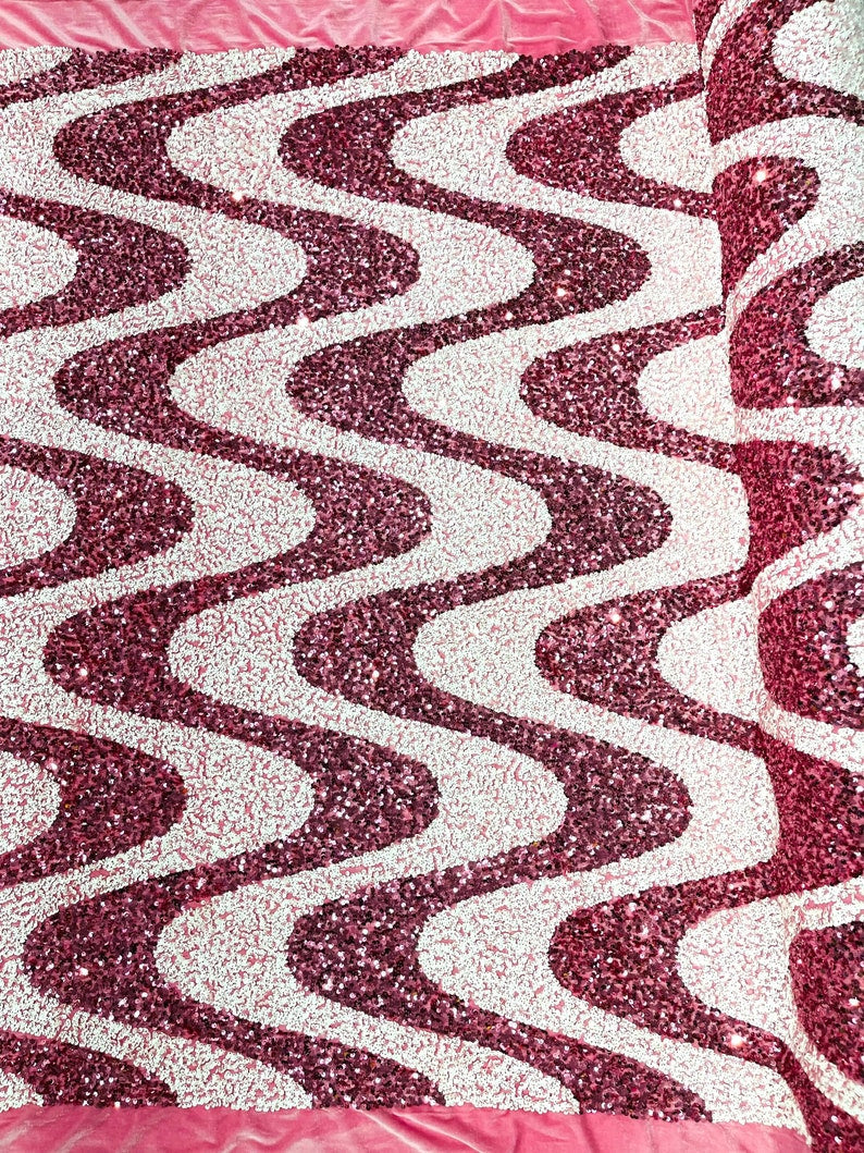 Wave Sequin Velvet Stretch Fabric / Sold by the Yard