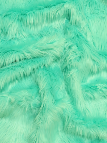 Aqua Solid Shaggy Long Pile Faux Fur Fabric / Sold By The Yard (SECOND QUALITY GOODS)