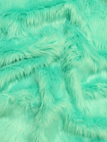 Faux Fake Fur Solid Shaggy Long Pile Fabric / Aqua / 15 Yard Bolt