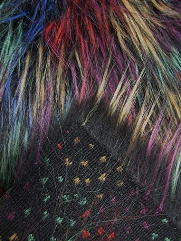 Multi #1 Fireworks Shaggy Long Pile Faux Fur Fabric / Sold By The Yard - 0