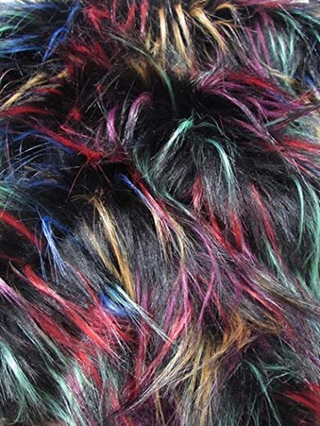 Multi #2 Fireworks Shaggy Long Pile Faux Fur Fabric / Sold By The Yard - 0