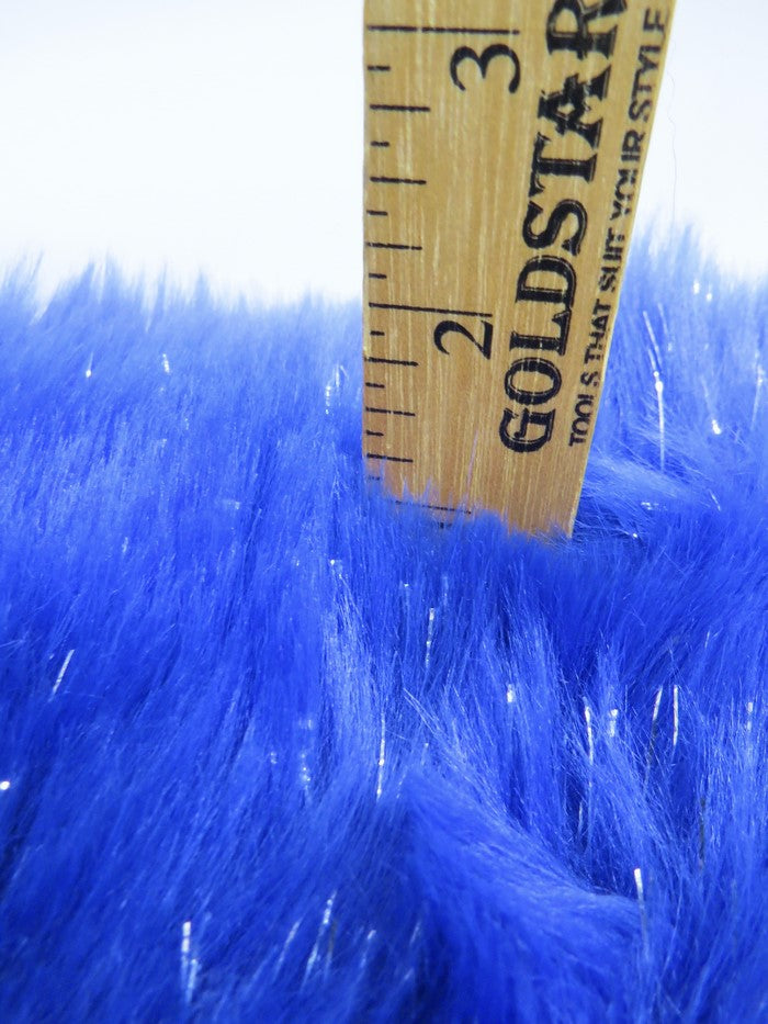 Tinsel Tip Short Shag Faux Fur / Electric Blue  Silver / Sold By The Yard