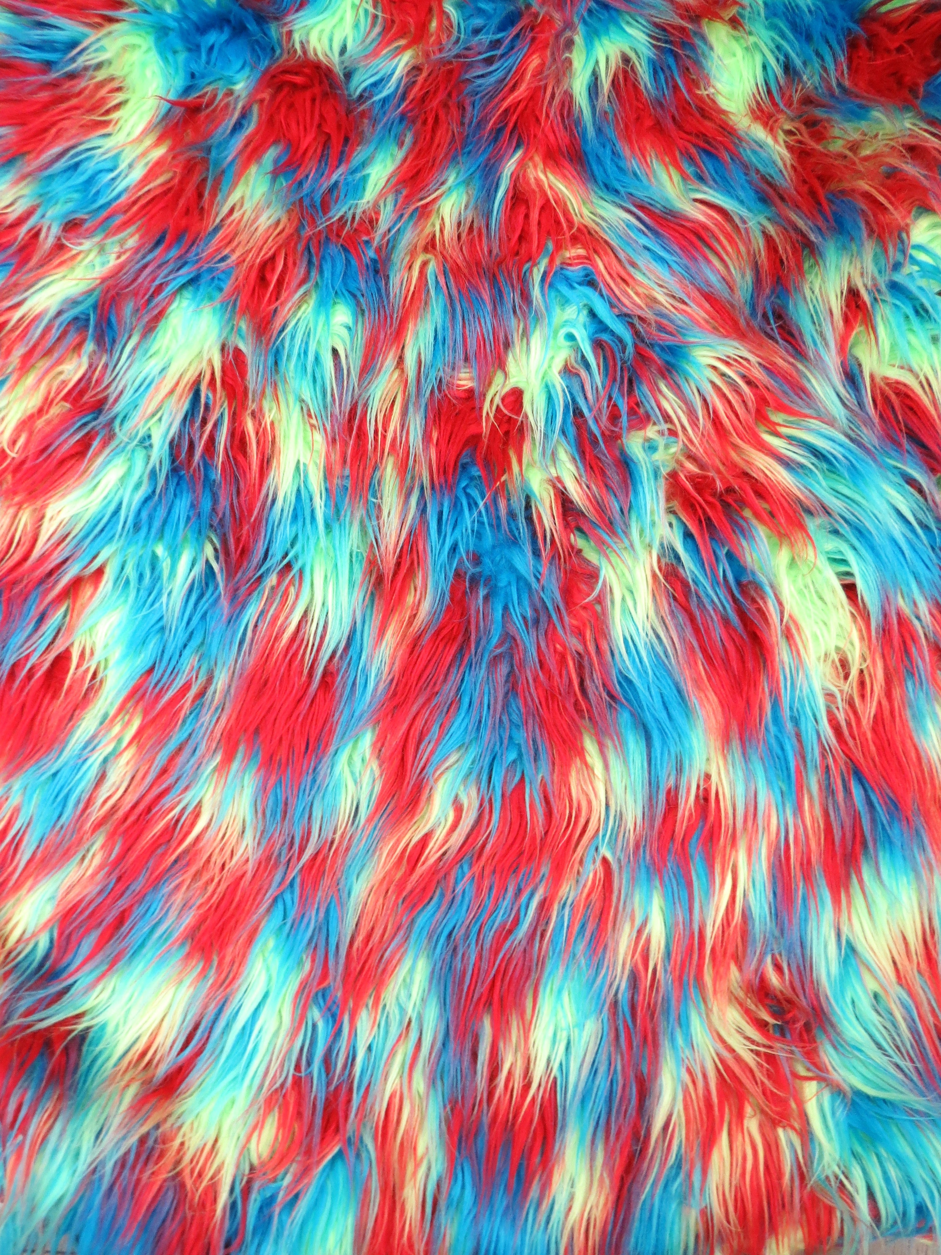 3 Tone Rainbow Shaggy Long Pile Faux Fur Fabrics / Sold by The Yard