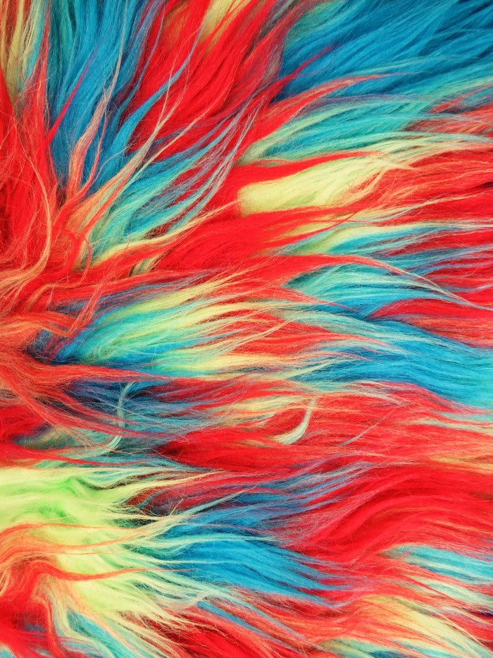 3 Tone Rainbow Shaggy Long Pile Faux Fur Fabrics / Sold by The Yard