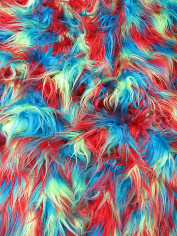 3 Tone Rainbow Shaggy Long Pile Faux Fur Fabrics / Sold by The Yard - 0