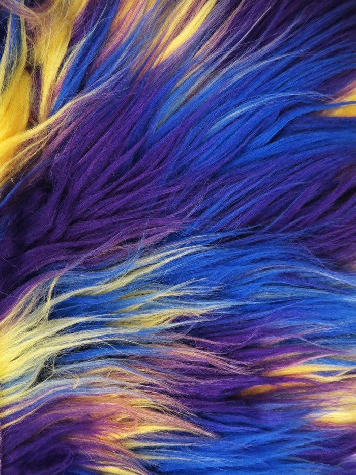 3 Tone Rainbow Shaggy Long Pile Faux Fur Fabrics / Sold by The Yard