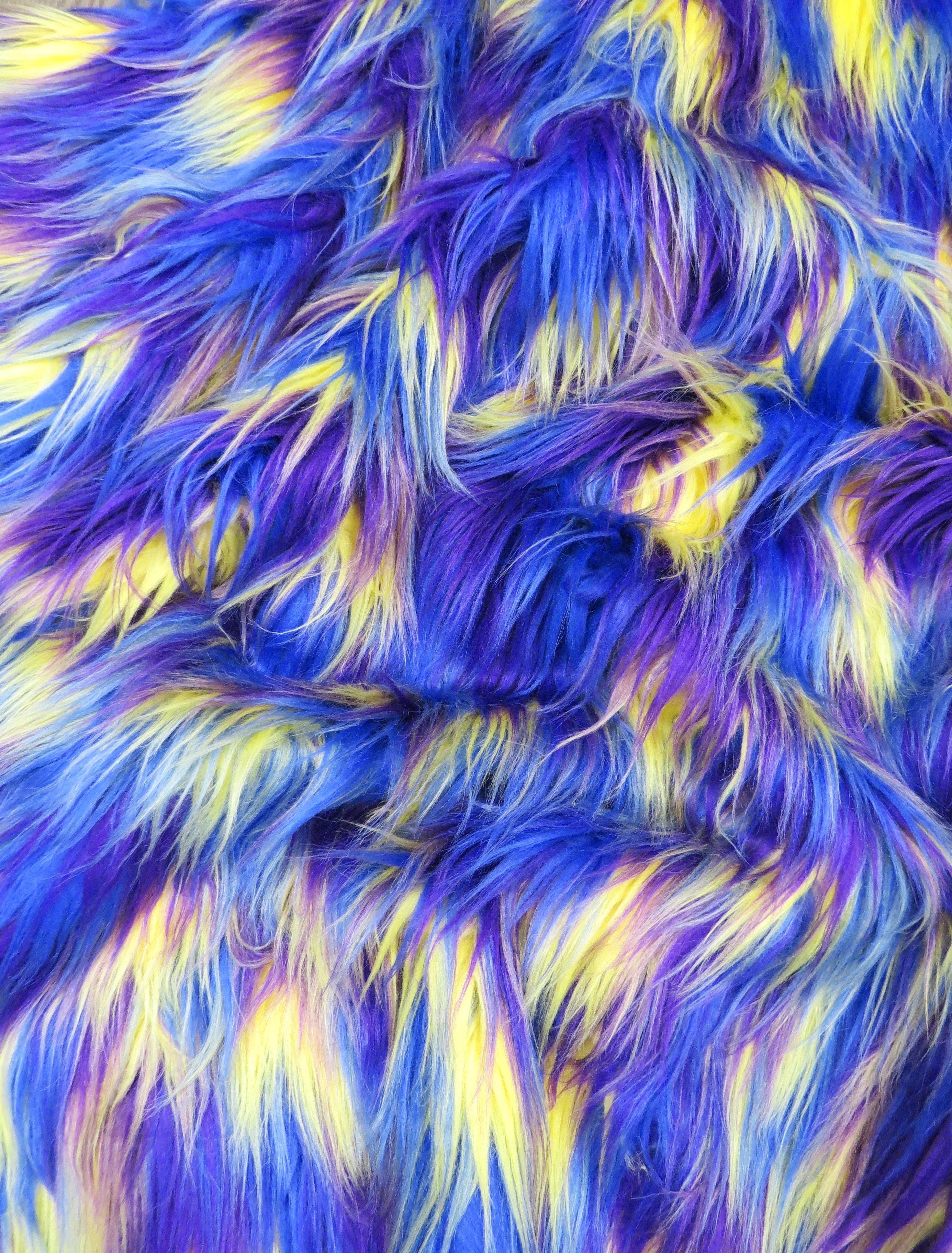 3 Tone Rainbow Shaggy Long Pile Faux Fur Fabrics / Sold by The Yard