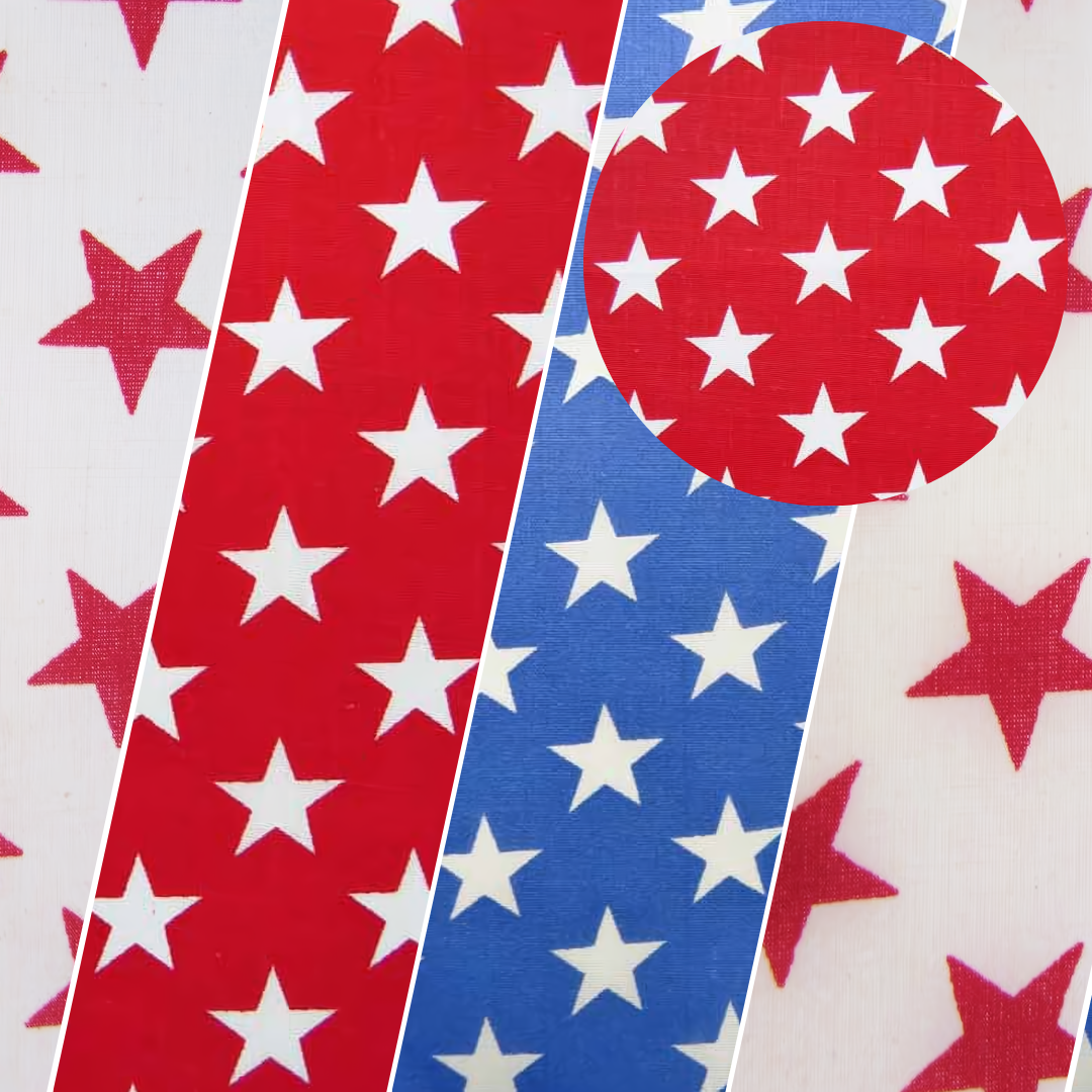 American Stars Poly Cotton Fabric / White/Red Stars / Sold By The Yard