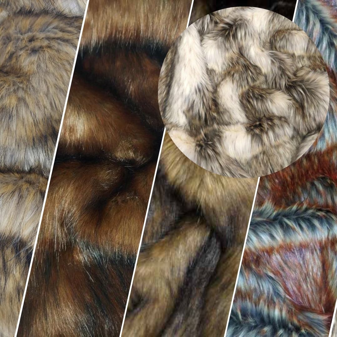 Wolf Animal Long Pile Faux Fur Fabric / Sold By The Yard