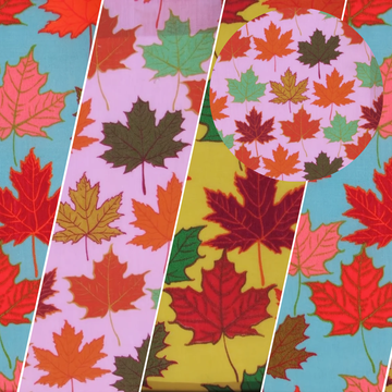 Autumn Leaves Printed Poly Cotton Fabric / Mustard / Sold By The Yard - 0