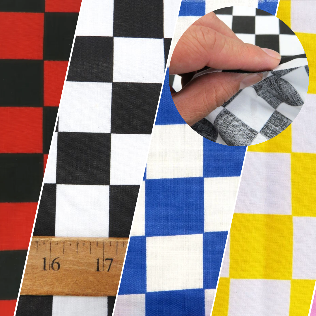 Poly Cotton Printed Fabric Square Checkered / Sold By The Yard