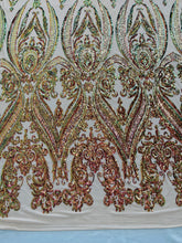 BIG DAMASK SEQUIN ON STRETCH MESH FABRIC (By The Yard)