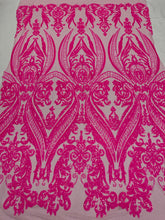 BIG DAMASK SEQUIN ON STRETCH MESH FABRIC (By The Yard)