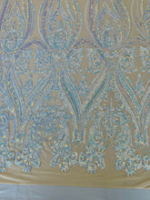 BIG DAMASK SEQUIN ON STRETCH MESH FABRIC (By The Yard)