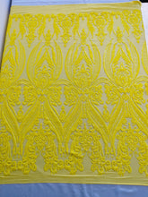 BIG DAMASK SEQUIN ON STRETCH MESH FABRIC (By The Yard)