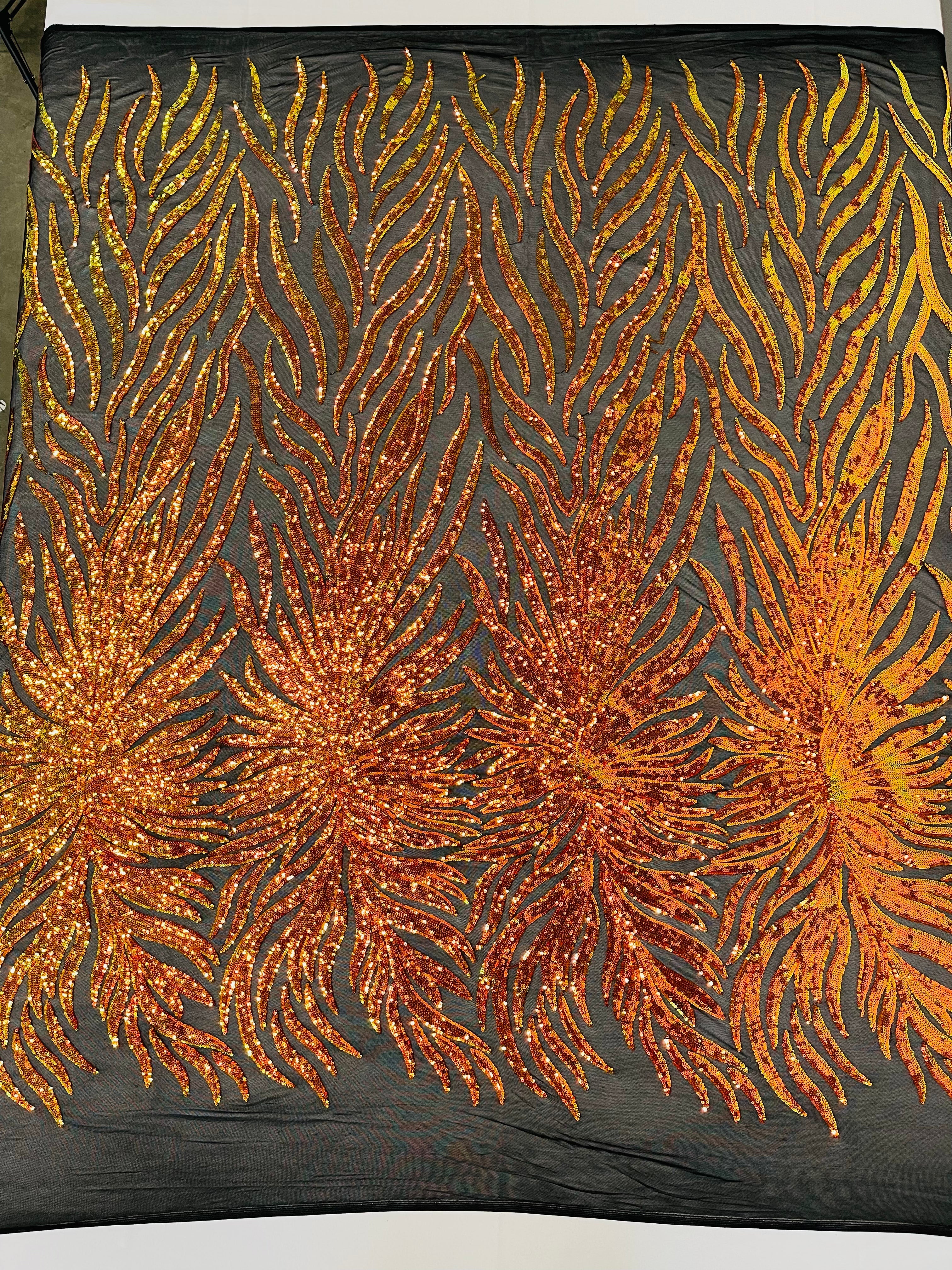 Phoenix Feather Sequin Stretch Mesh Fabric / Sold by the Yard