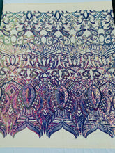 Royalty Damask Iridescent Sequin Stretch Mesh Fabric / Sold by the Yard