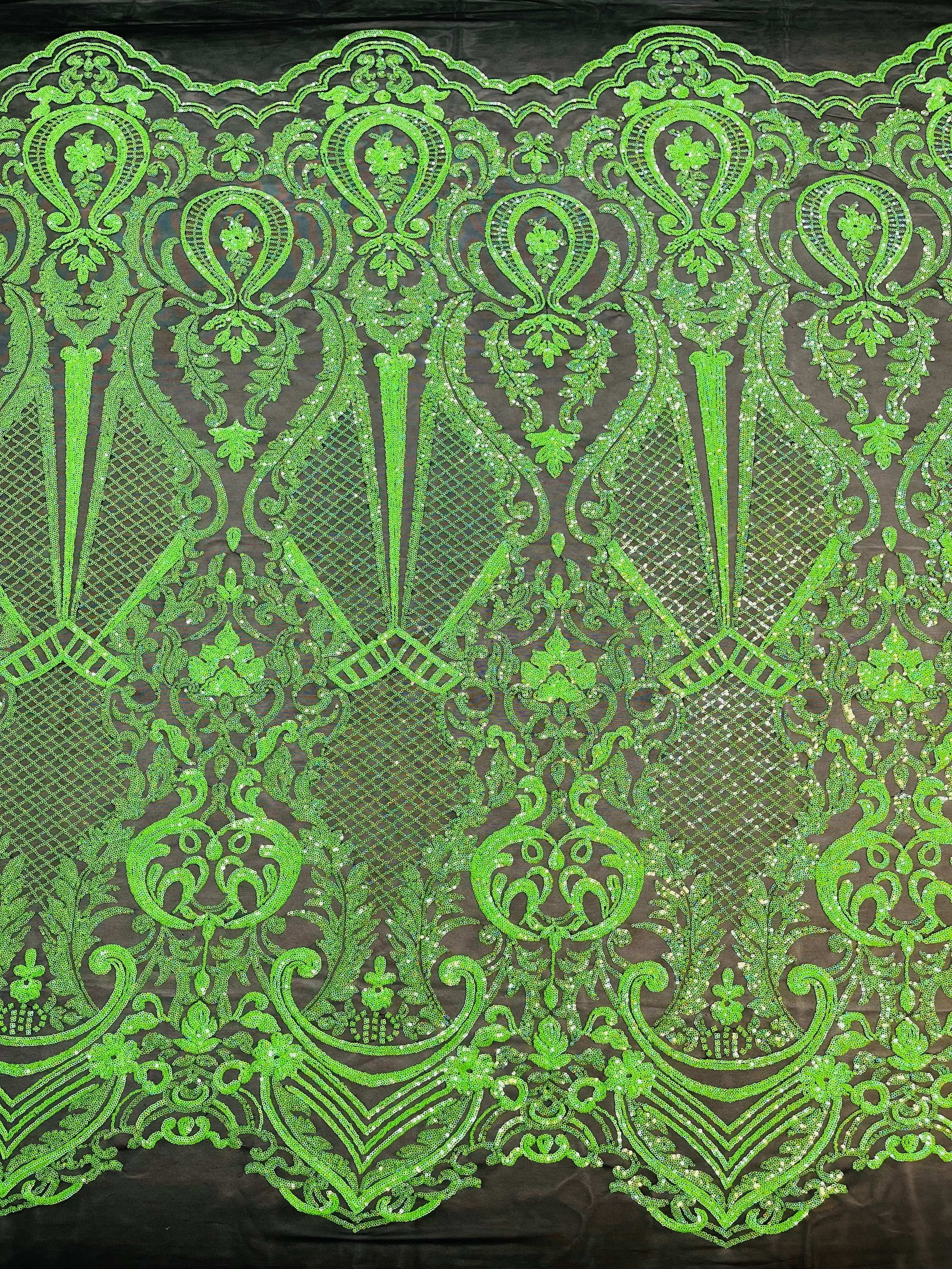 SMALL SEQUIN DAMASK ON STRETCH MESH FABRIC (By The Yard)