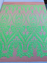 BIG DAMASK SEQUIN ON STRETCH MESH FABRIC (By The Yard)