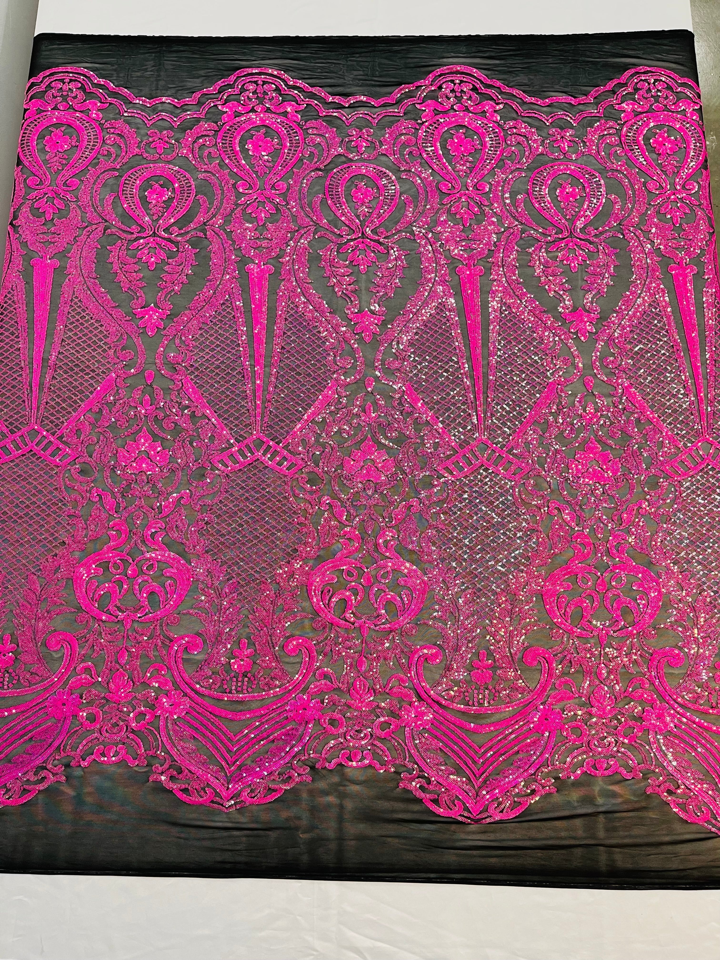 SMALL SEQUIN DAMASK ON STRETCH MESH FABRIC (By The Yard)