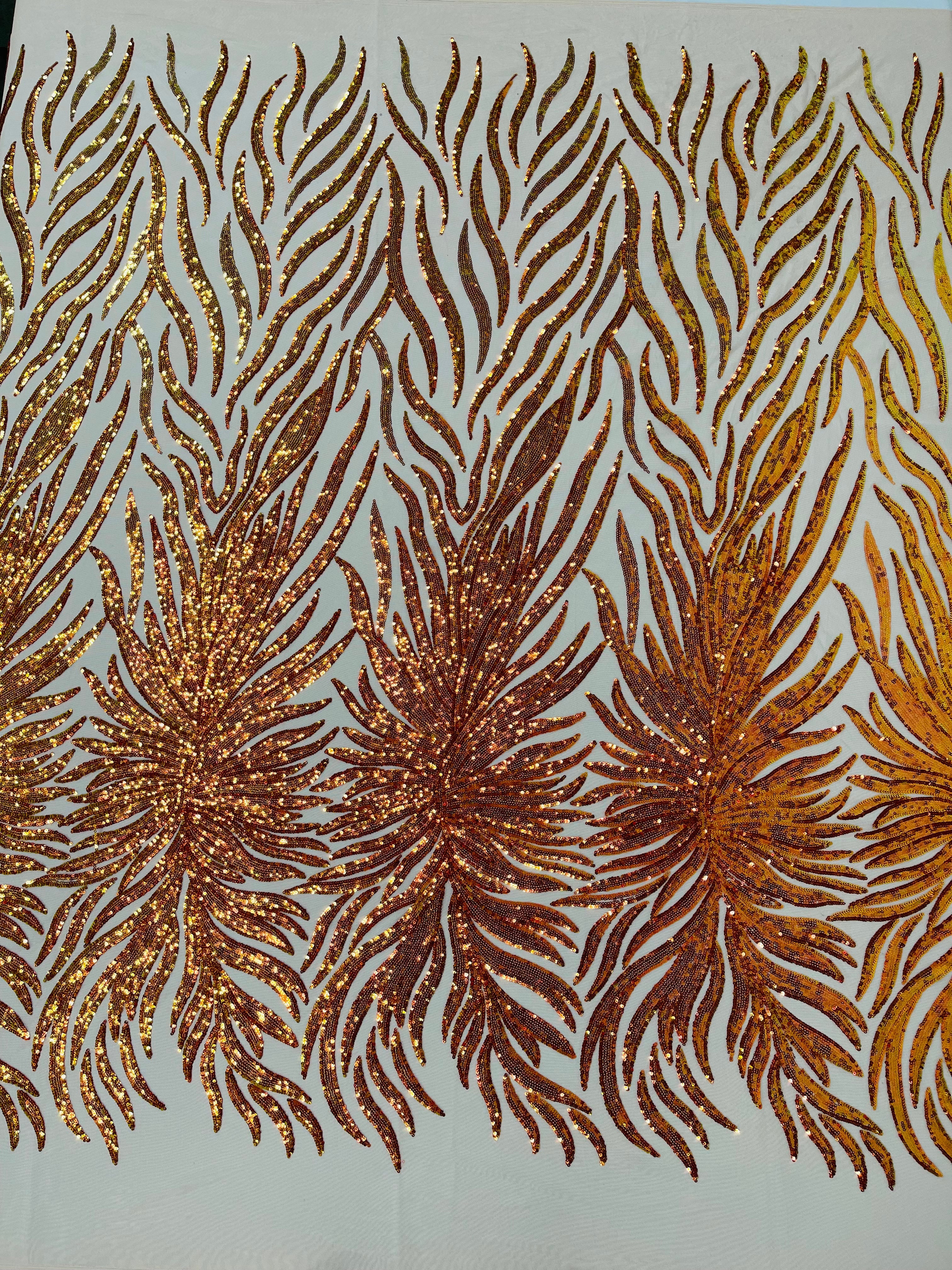 Phoenix Feather Sequin Stretch Mesh Fabric / Sold by the Yard