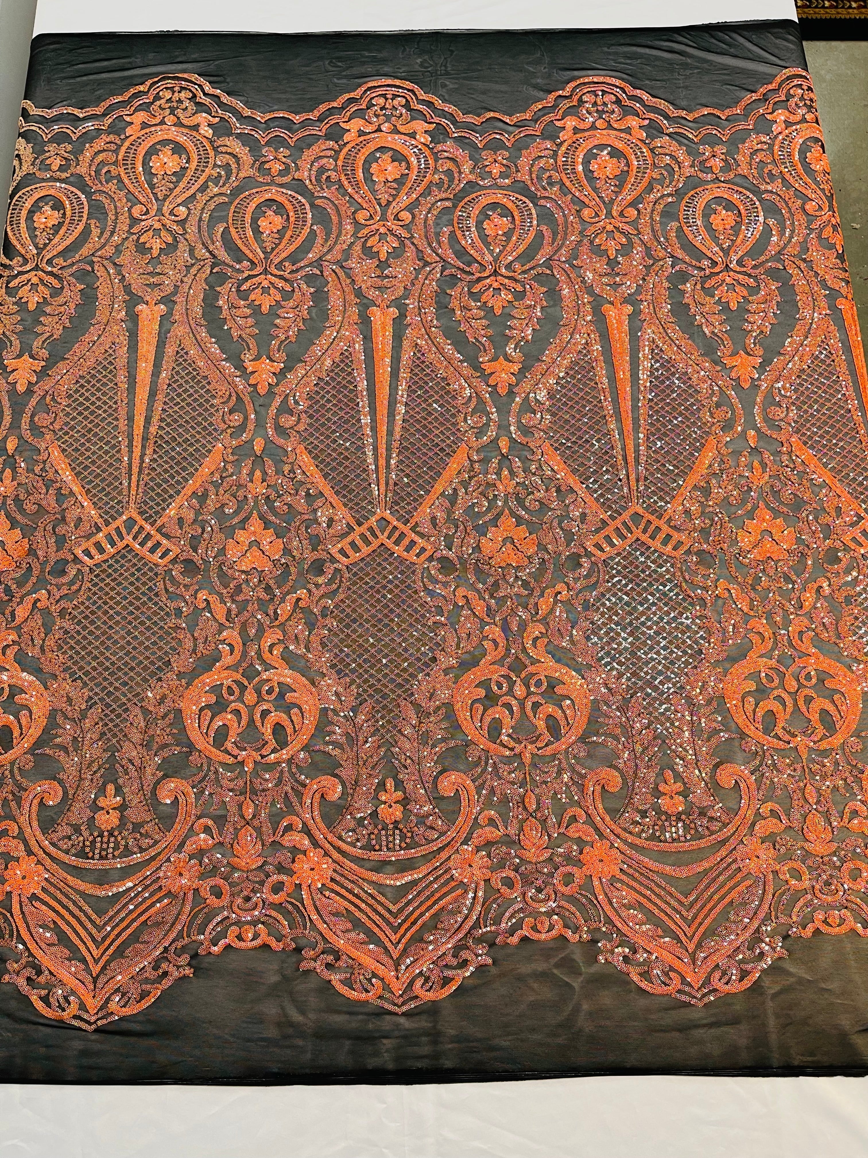 SMALL SEQUIN DAMASK ON STRETCH MESH FABRIC (By The Yard)