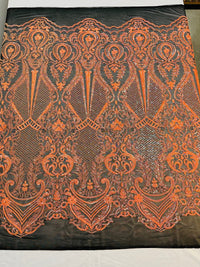 SMALL SEQUIN DAMASK ON STRETCH MESH FABRIC (By The Yard)