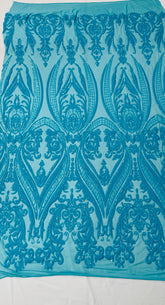 BIG DAMASK SEQUIN ON STRETCH MESH FABRIC (By The Yard)