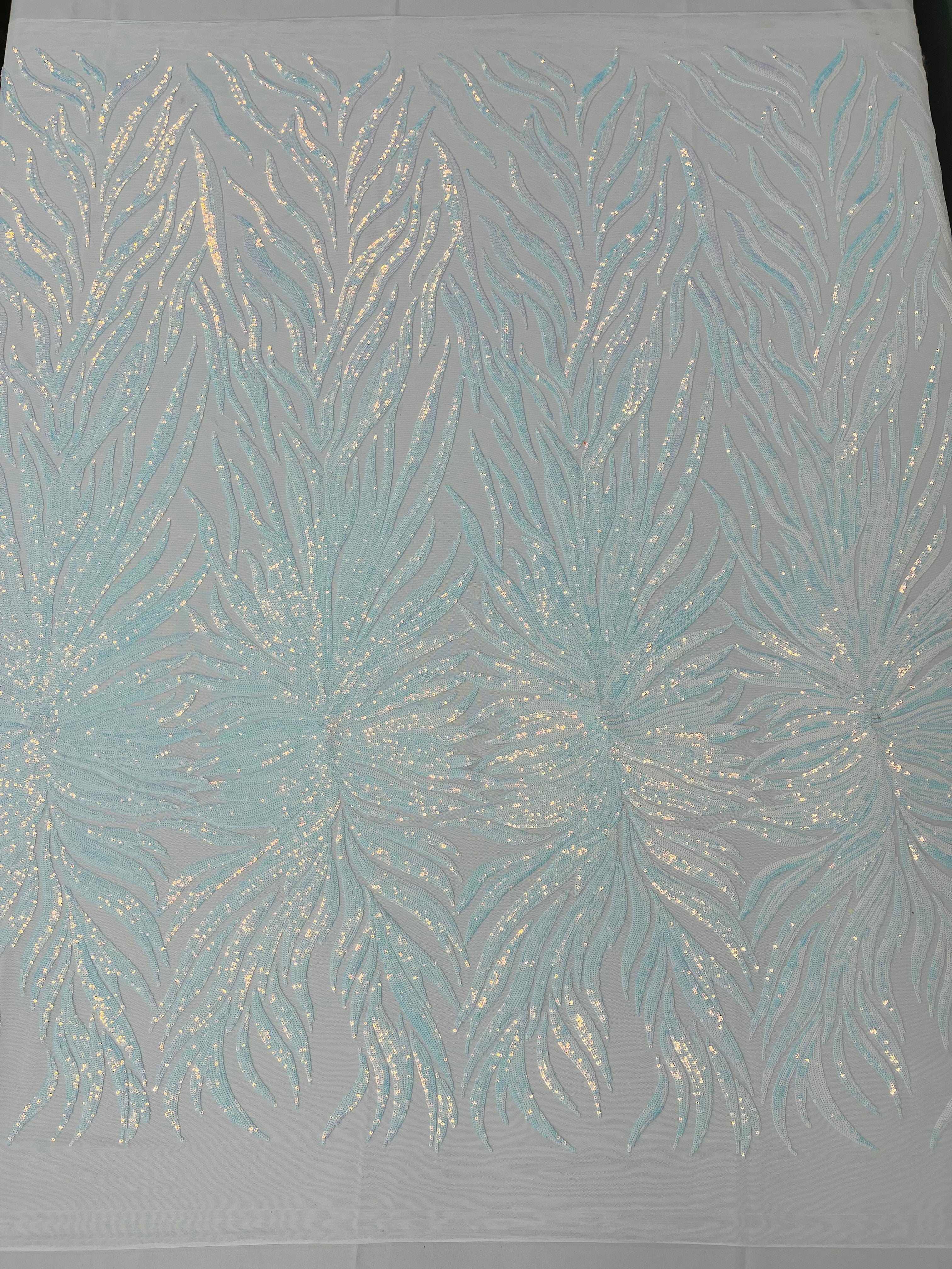 Phoenix Feather Sequin Stretch Mesh Fabric / Sold by the Yard