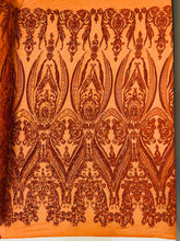 BIG DAMASK SEQUIN ON STRETCH MESH FABRIC (By The Yard)