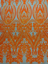 BIG DAMASK SEQUIN ON STRETCH MESH FABRIC (By The Yard)