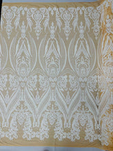BIG DAMASK SEQUIN ON STRETCH MESH FABRIC (By The Yard)