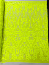 BIG DAMASK SEQUIN ON STRETCH MESH FABRIC (By The Yard)