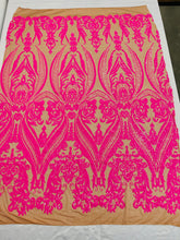BIG DAMASK SEQUIN ON STRETCH MESH FABRIC (By The Yard)
