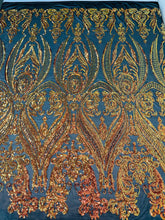 BIG DAMASK SEQUIN ON STRETCH MESH FABRIC (By The Yard)