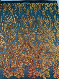 BIG DAMASK SEQUIN ON STRETCH MESH FABRIC (By The Yard)