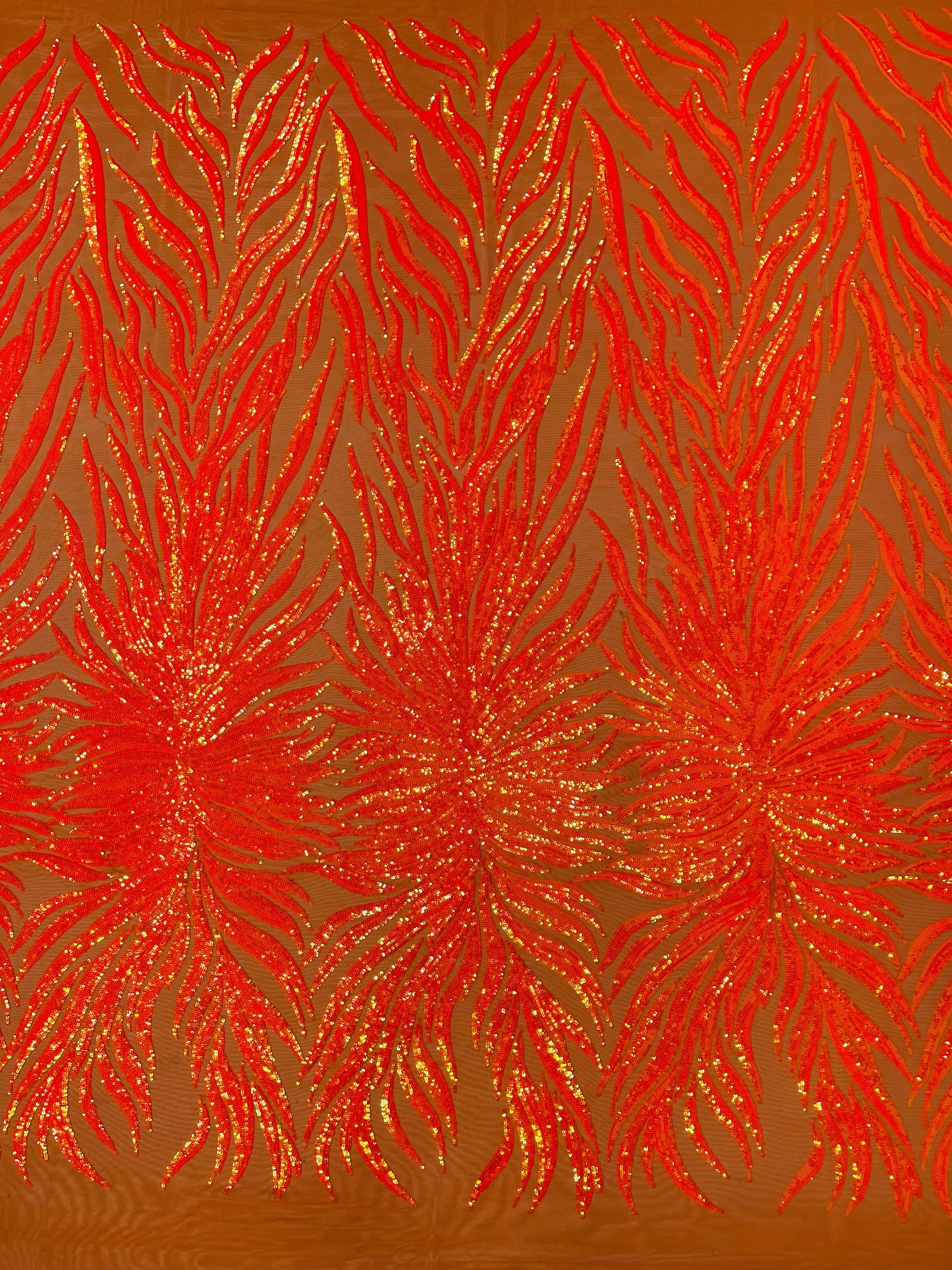 Phoenix Feather Sequin Stretch Mesh Fabric / Sold by the Yard