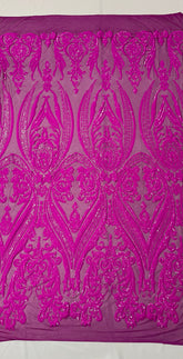 BIG DAMASK SEQUIN ON STRETCH MESH FABRIC (By The Yard)