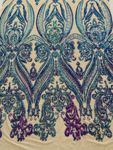 BIG DAMASK SEQUIN ON STRETCH MESH FABRIC (By The Yard)