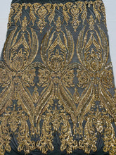 BIG DAMASK SEQUIN ON STRETCH MESH FABRIC (By The Yard)