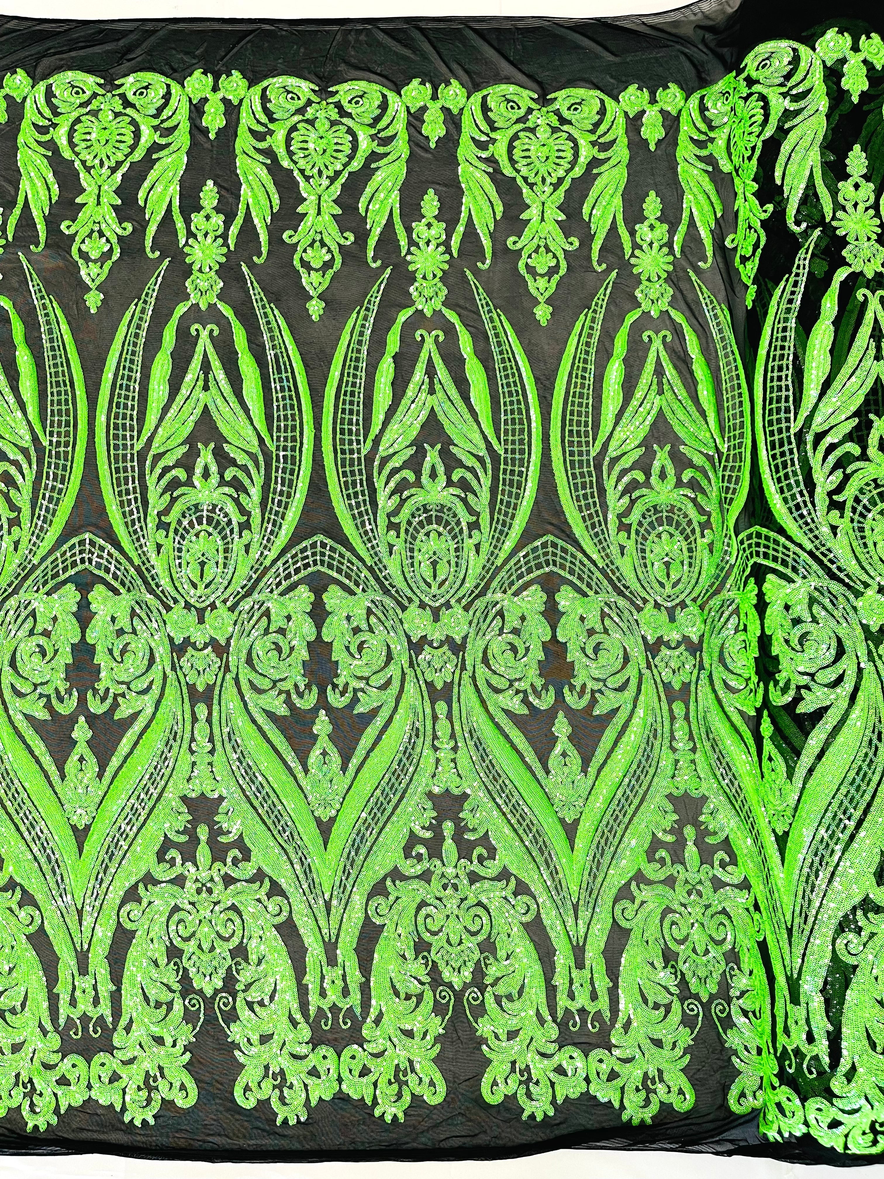 BIG DAMASK SEQUIN ON STRETCH MESH FABRIC (By The Yard)