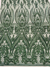 BIG DAMASK SEQUIN ON STRETCH MESH FABRIC (By The Yard)