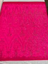 BIG DAMASK SEQUIN ON STRETCH MESH FABRIC (By The Yard)