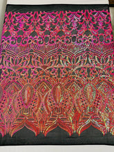 Royalty Damask Iridescent Sequin Stretch Mesh Fabric / Sold by the Yard
