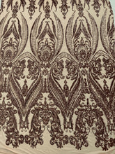 BIG DAMASK SEQUIN ON STRETCH MESH FABRIC (By The Yard)